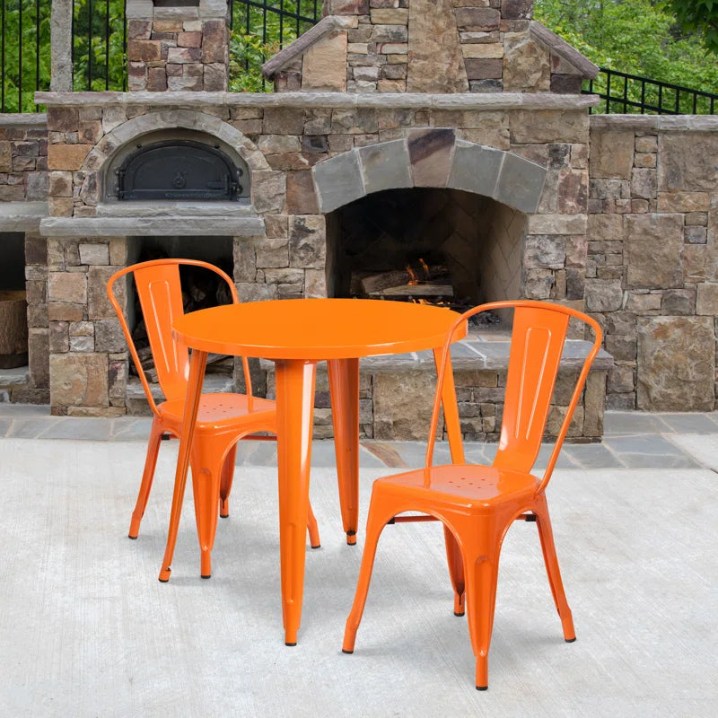 Brinson 30'' Round Metal Indoor-Outdoor Table Set with 2 Cafe Chairs