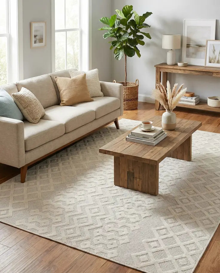 Washable Trellis Textured Indoor / Outdoor Rug