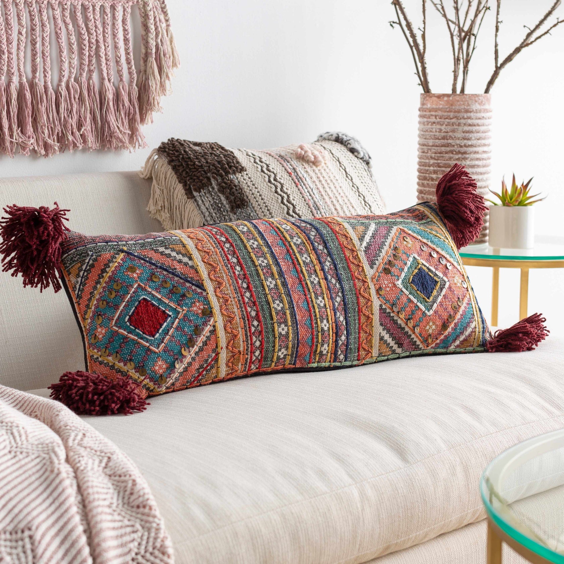 Lenorah Pink&White Textured Throw Pillow - Clearance