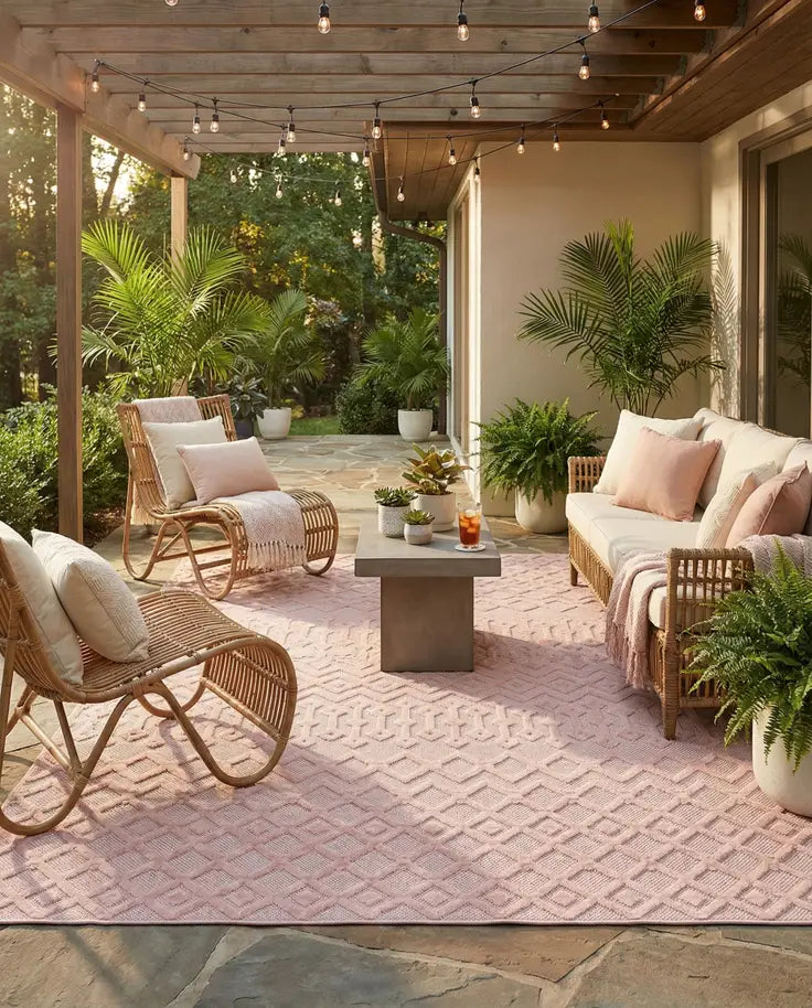 Washable Trellis Textured Indoor / Outdoor Rug