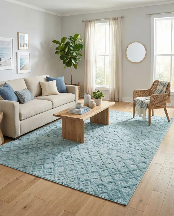 Washable Trellis Textured Indoor / Outdoor Rug