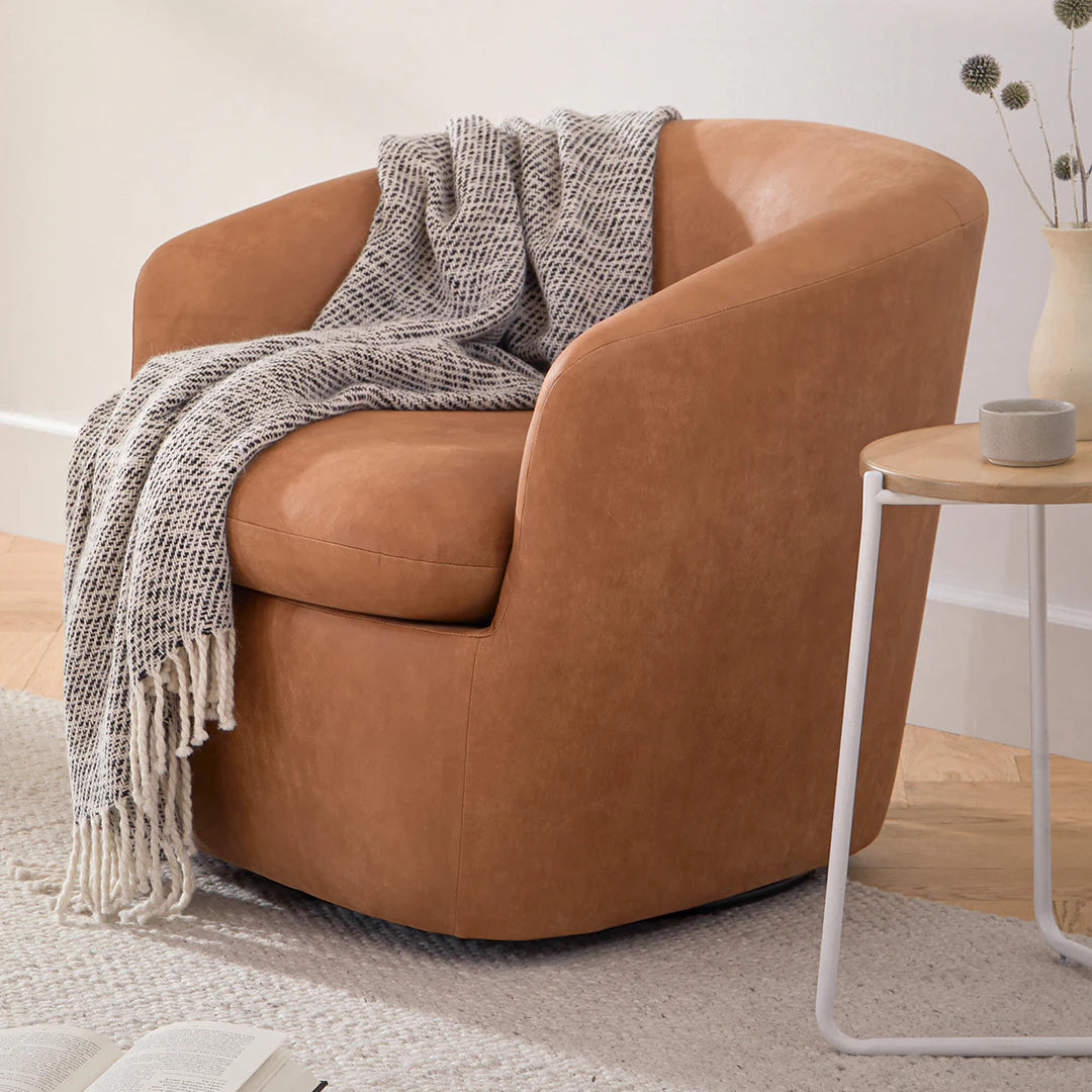 Turoy 32.5" Leather Swivel Lounge Chair