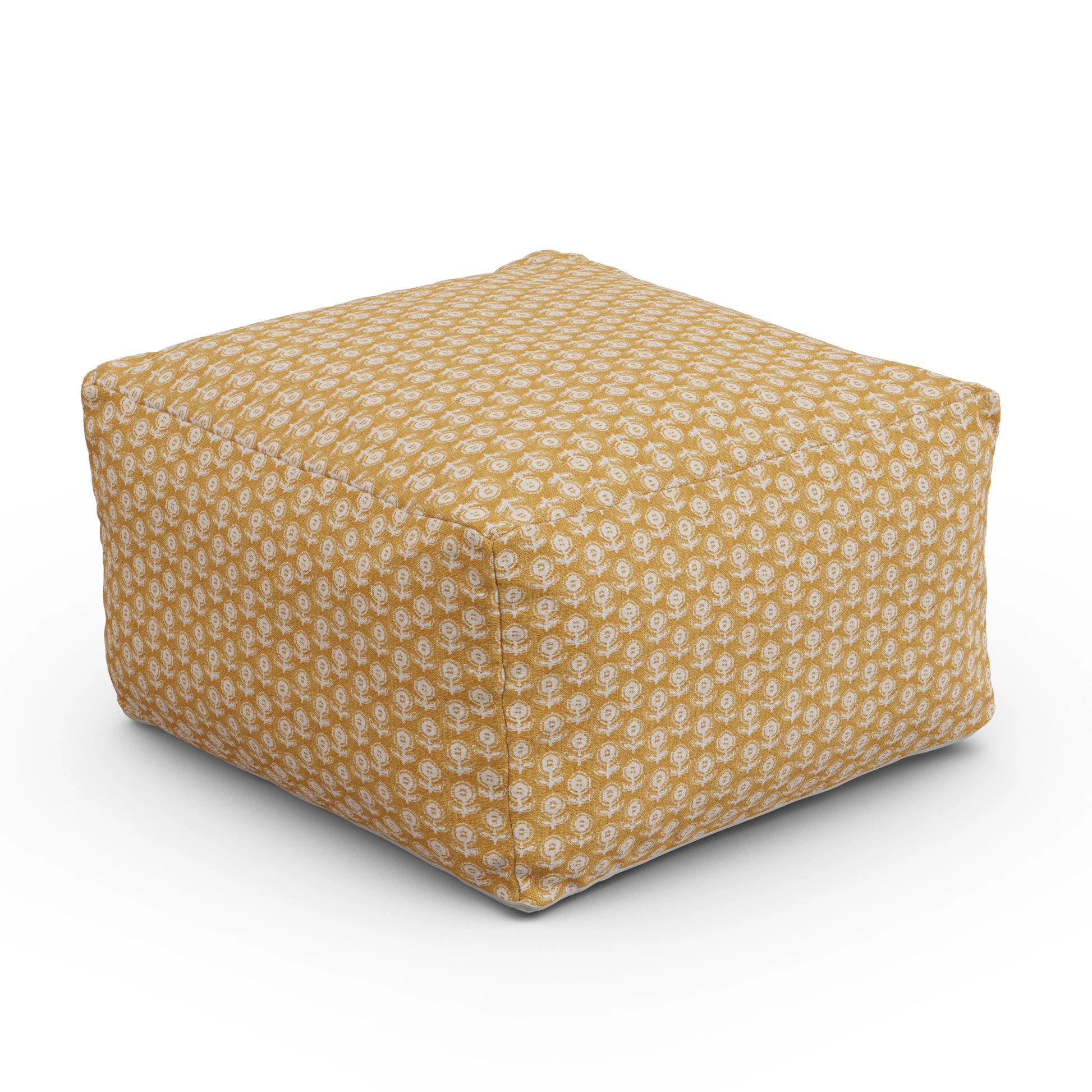 Priya 25.5" Pouf - Yellow Blockprint