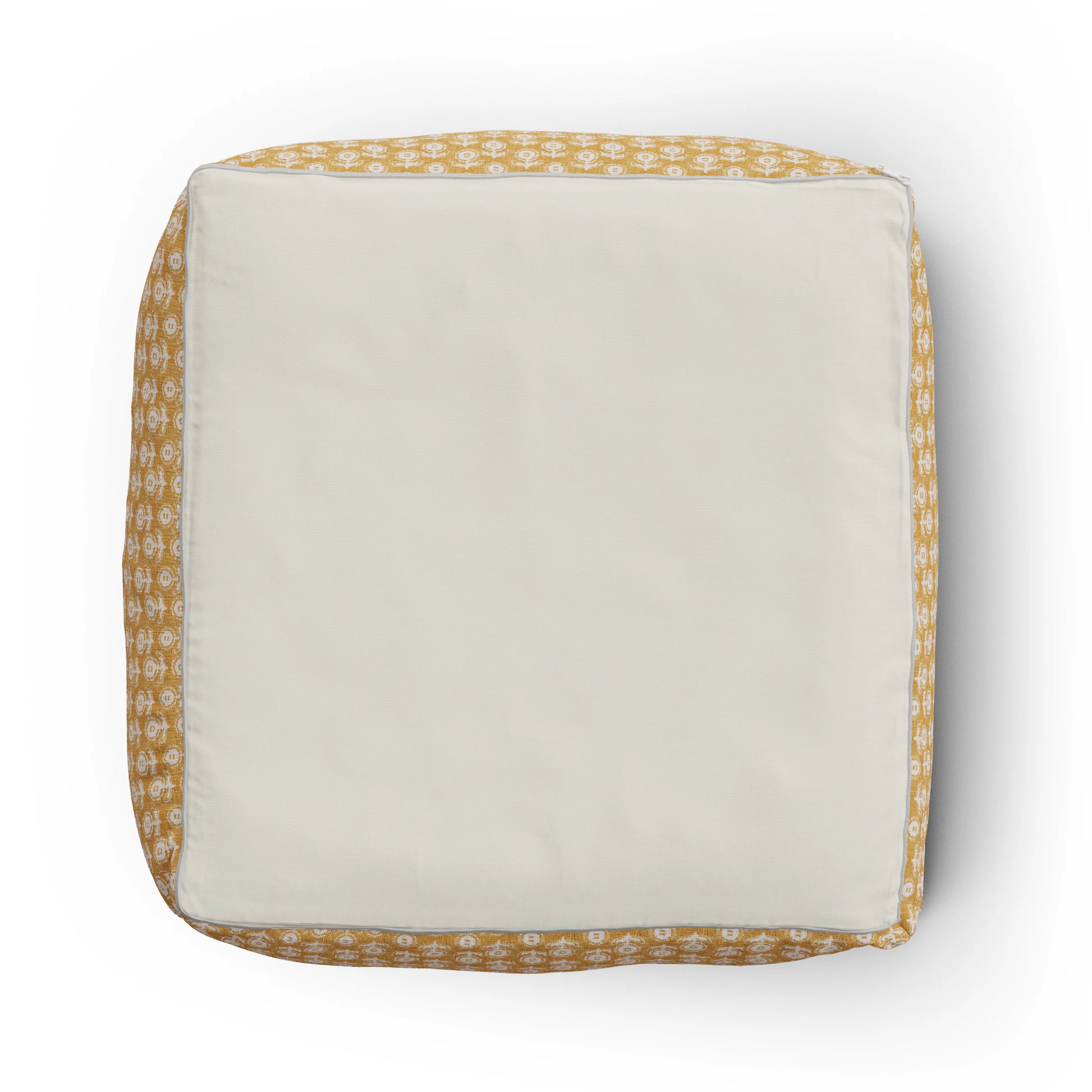 Priya 25.5" Pouf - Yellow Blockprint
