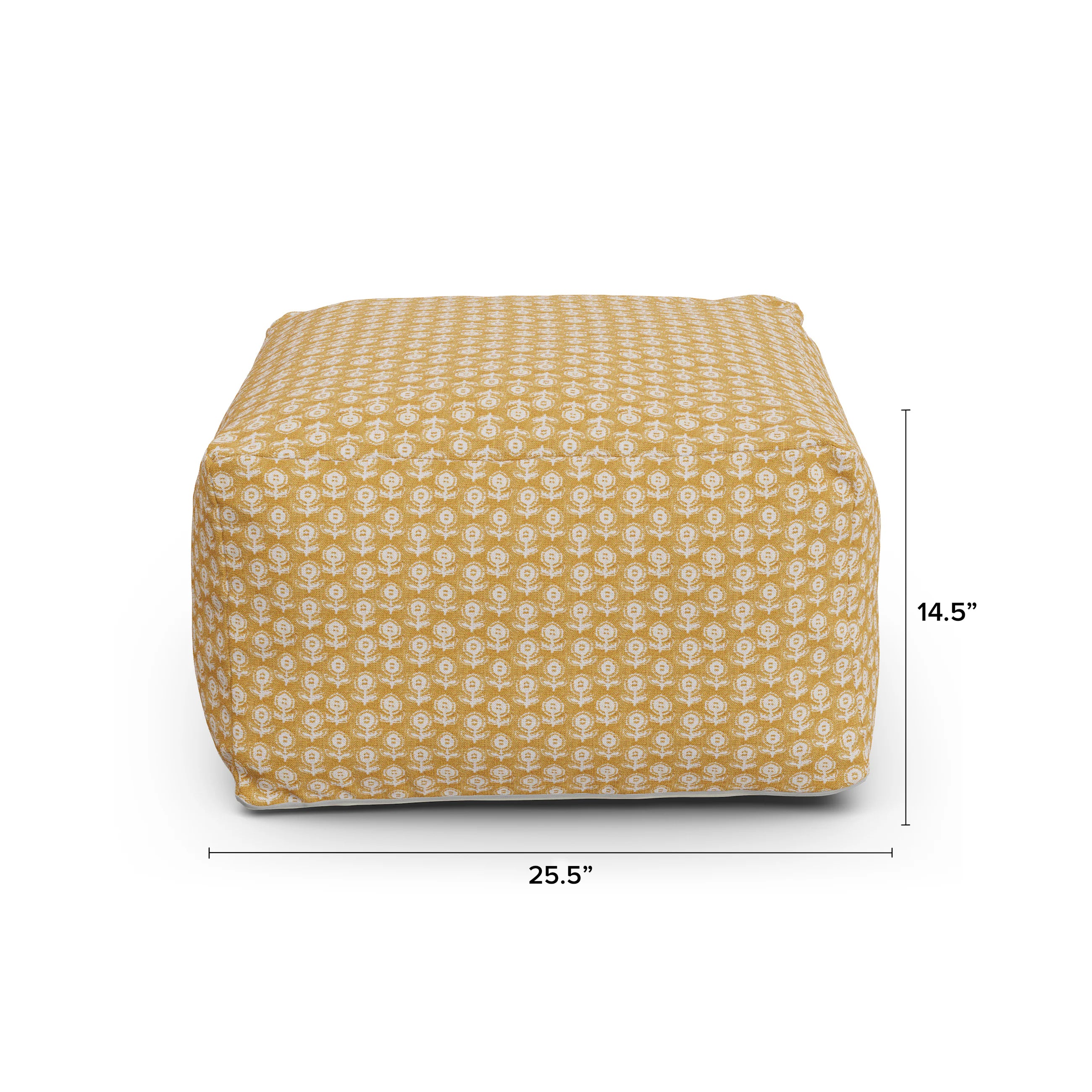 Priya 25.5" Pouf - Yellow Blockprint
