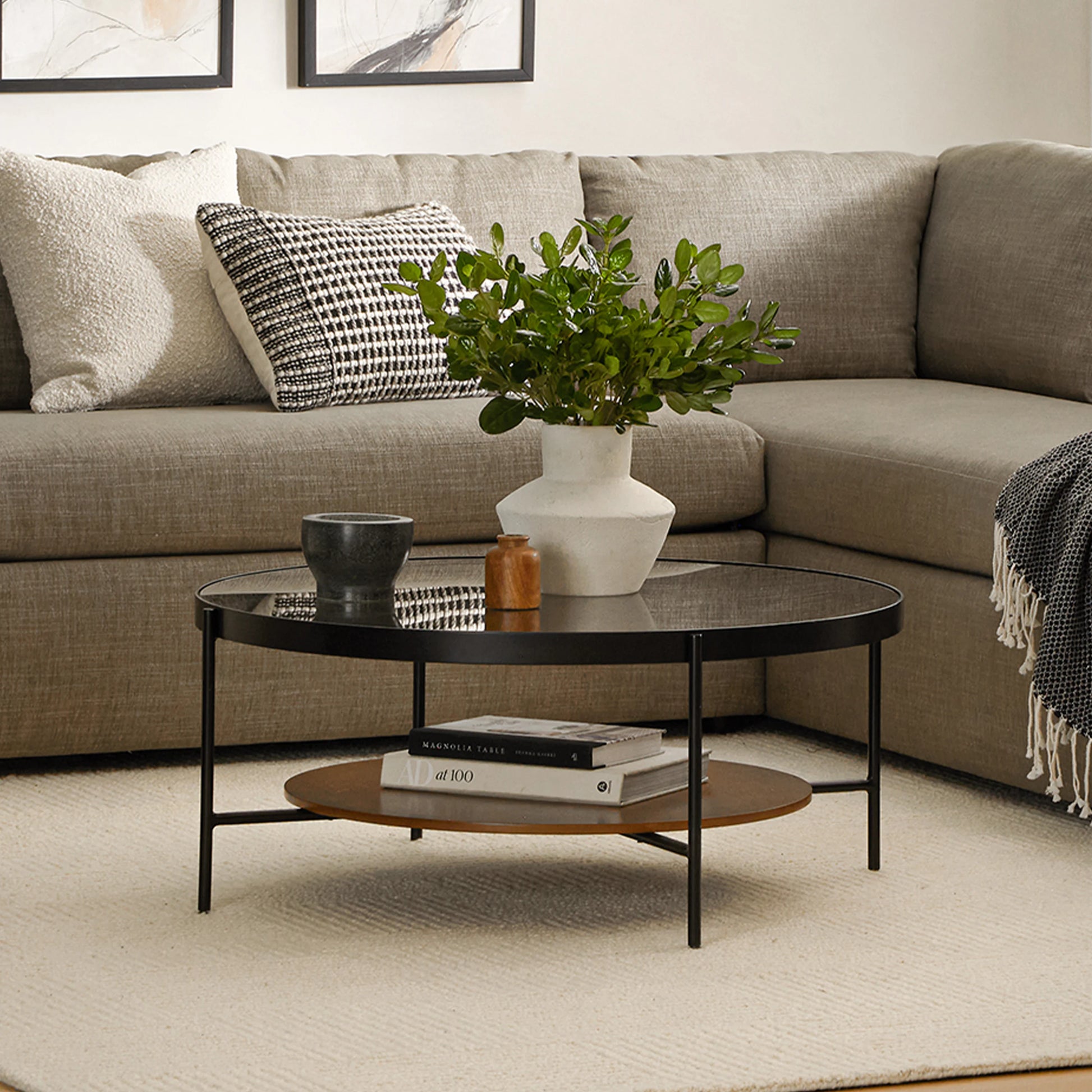 Vitri 36.5" Glass Coffee Table - Walnut