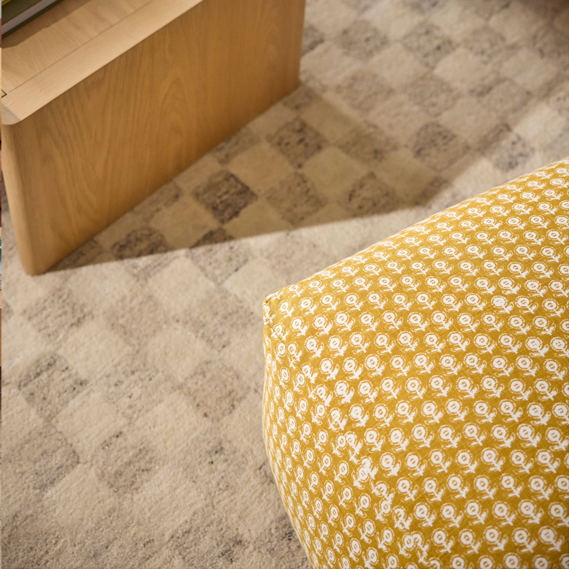 Priya 25.5" Pouf - Yellow Blockprint