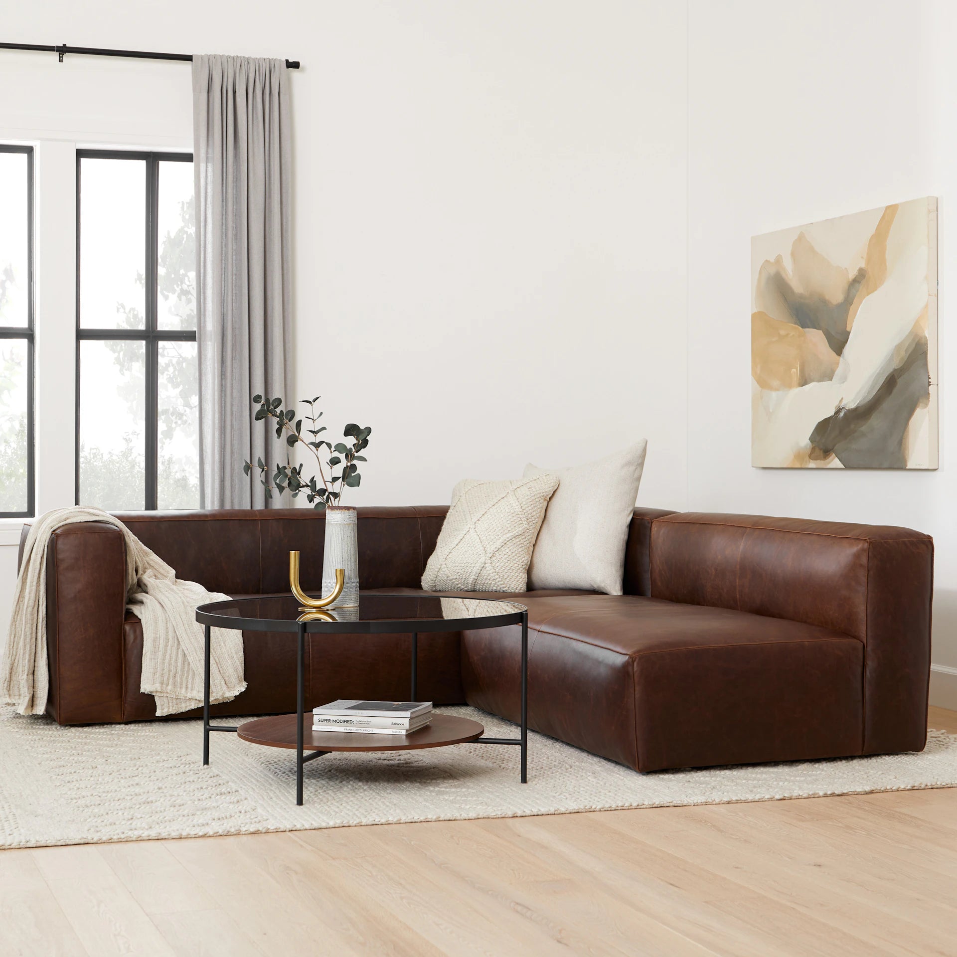 Cigar 94.5" Leather Reversible Sectional