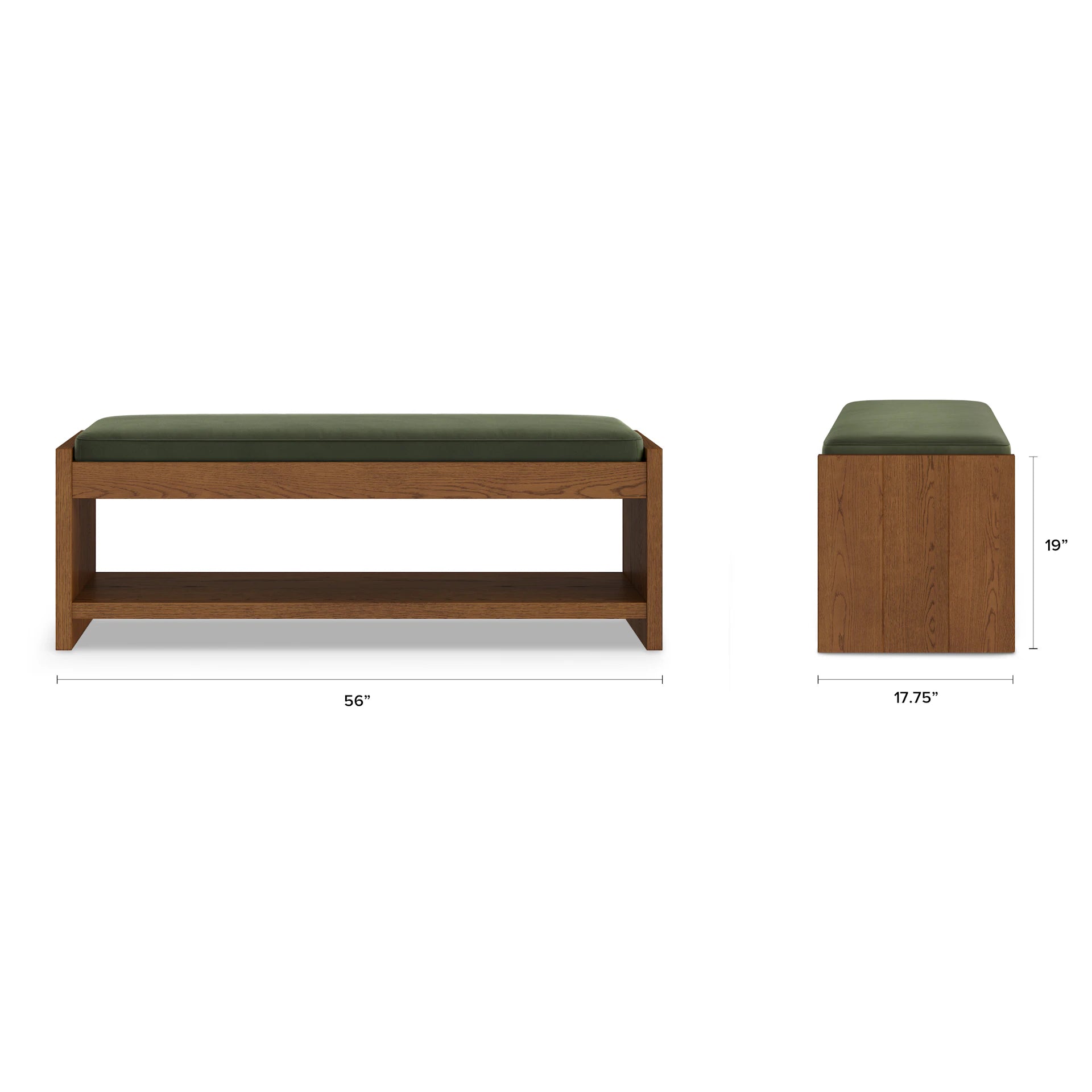 Cassie 56" Velvet Bench - Smoked Oak and Hale Fir Green