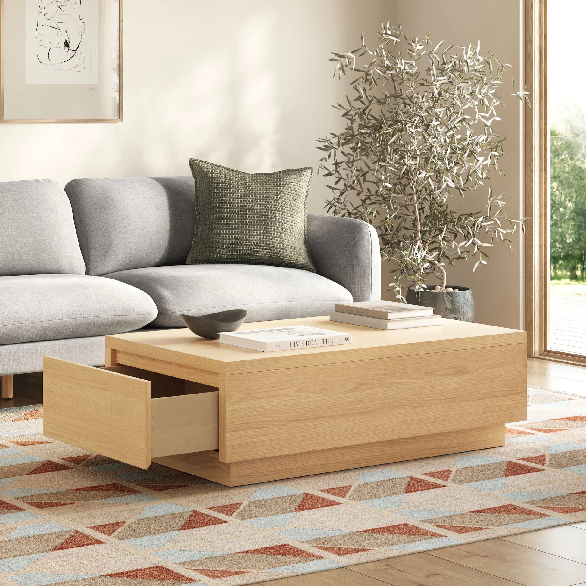 Leif 47" Storage Coffee Table - White Oak