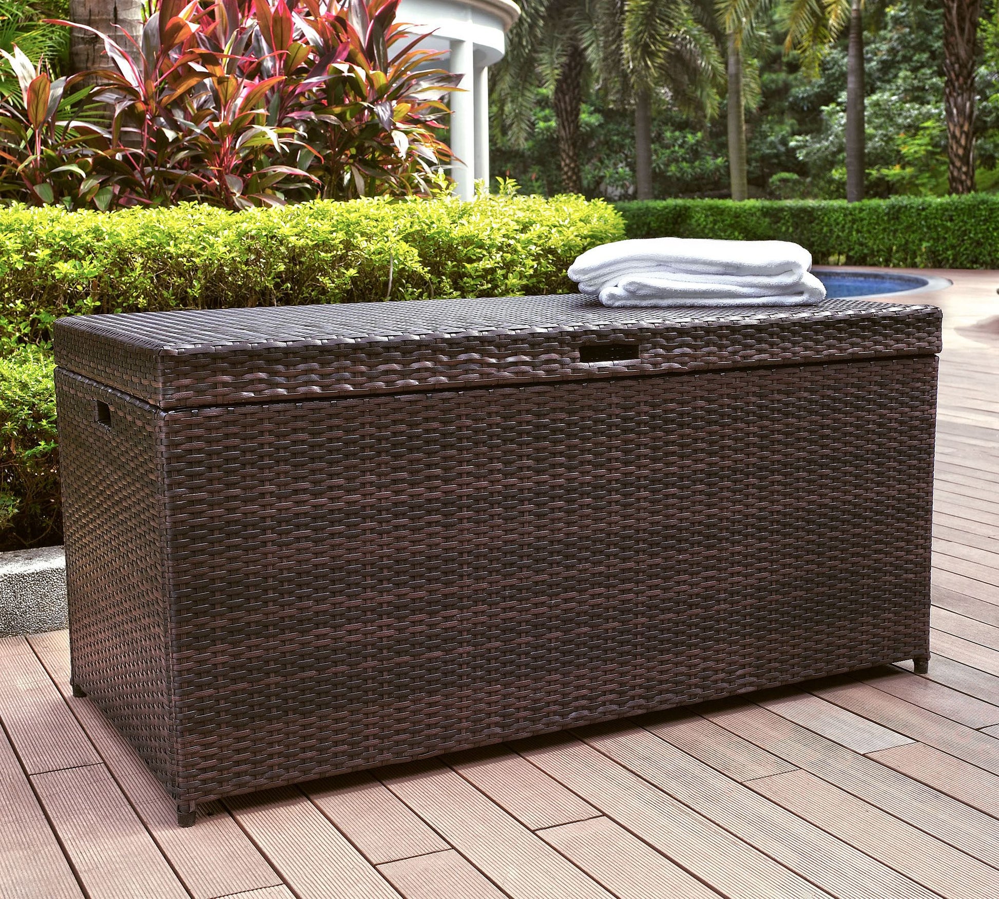 Benson Outdoor Wicker Pool Storage Bin